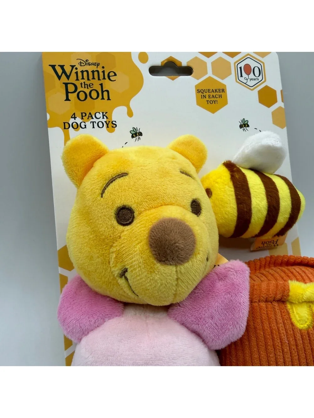 Disney Winnie the Pooh 4 Pack Squeaker Plush Dog Toy Pook Piglet Hunny Pot Bee